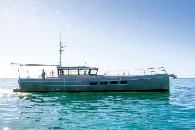 The Dickey Boats Long Range Cruiser 58 has an incredible range of 6000 nautical miles at 7kts.