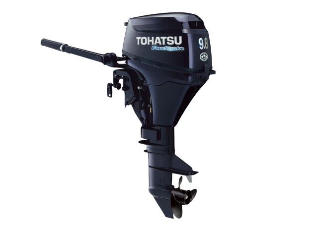 The Tohatsu MFS9.8A3 four-stroke outboard motor is is lighter than one competitor's four-stroke 8hp 