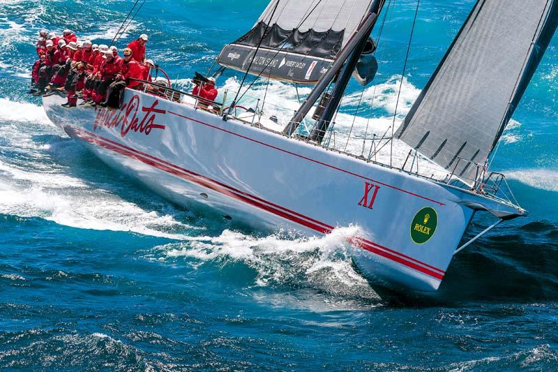 The mighty Wild Oats XI yacht racing to a record eighth Sydney Hobart line honours.